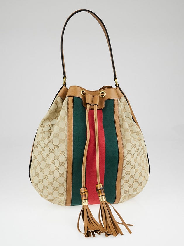 Gucci Beige GG Canvas Vintage Web Rania Drawstring Shoulder Bag