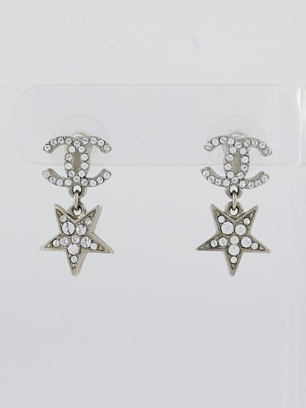 Chanel Crystal CC Logo Star Drop Earrings