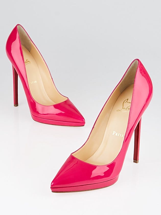Christian Louboutin Neon Pink Patent Leather Pigalle Plato 120 Pumps Size 6.5/37