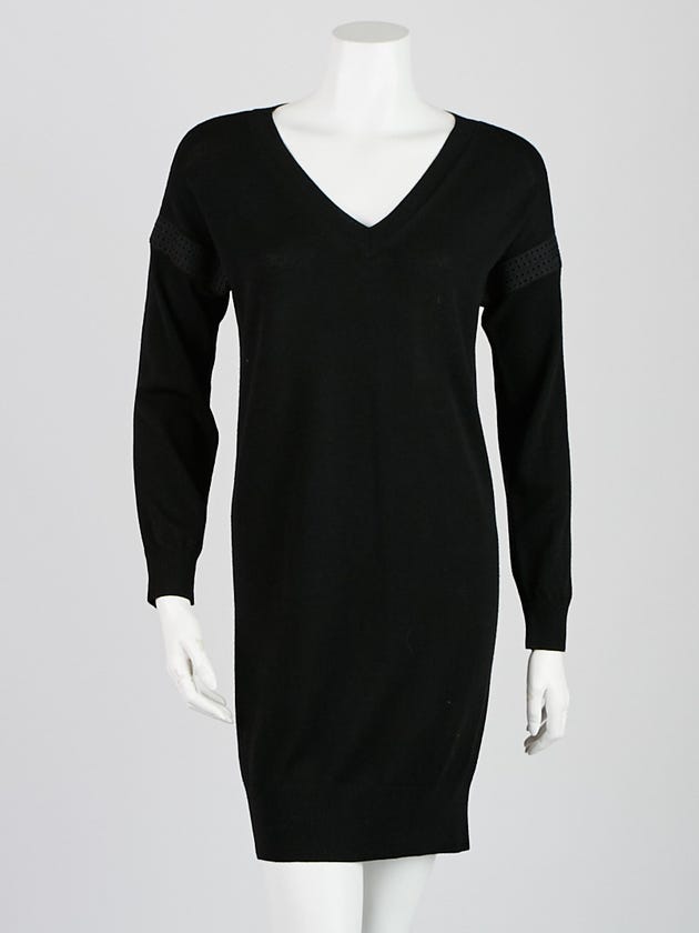 Burberry Black Merino Wool Lace Trimmed Long Sleeve Dress Size XS