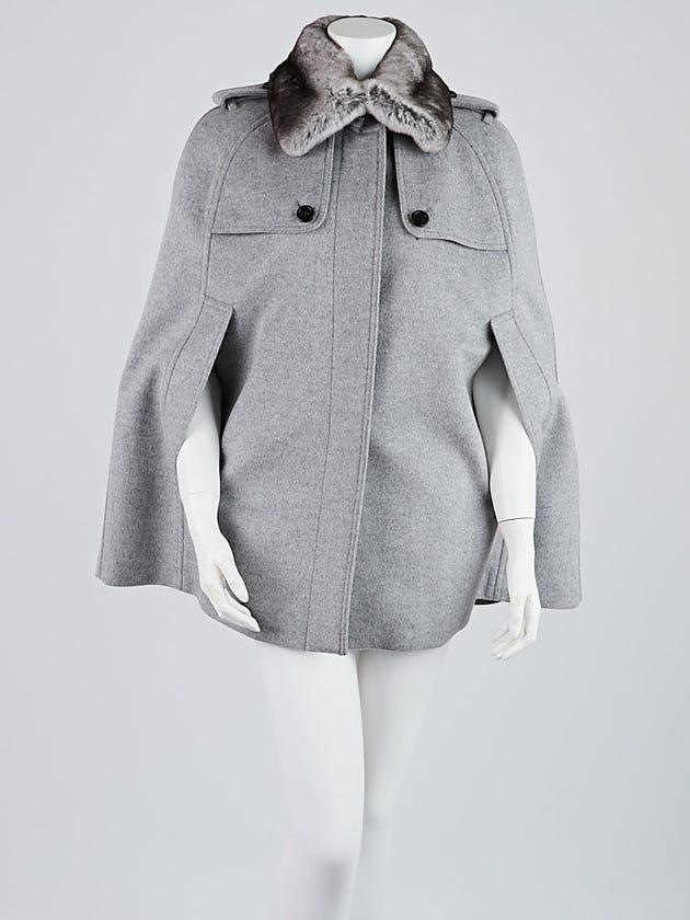 Burberry Grey Wool/Cashmere and Fur Collar Cape Size S