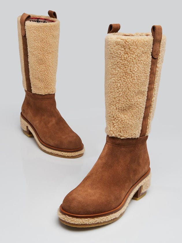 Chanel Brown/Tan Suede/Shearling Boots Size 8/38.5