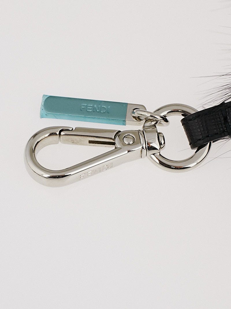Fendi Black Fox Fur and Leather 'Fusto' Monster Cube Bag Bugs Key 