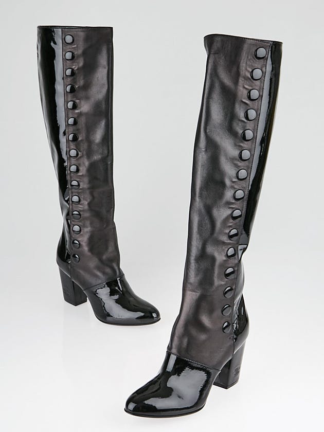 Chanel Black Patent/Smooth Leather High Boots Size 6/36.5