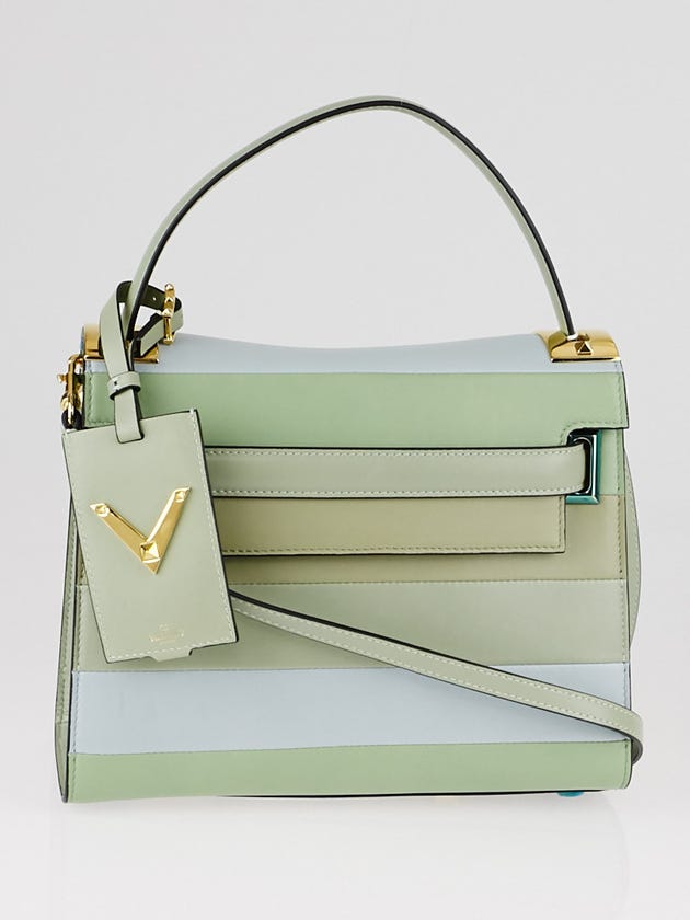 Valentino Green Multicolor Striped Lambskin Leather My Rockstud Top Handle Bag