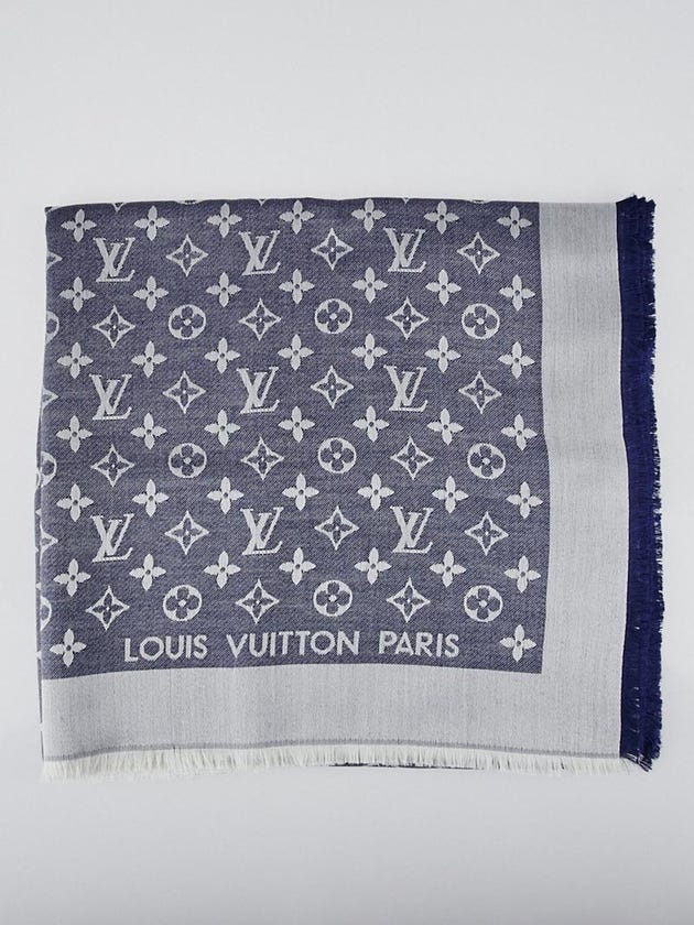 Louis Vuitton Blue Monogram Denim Silk/Wool Shawl Scarf