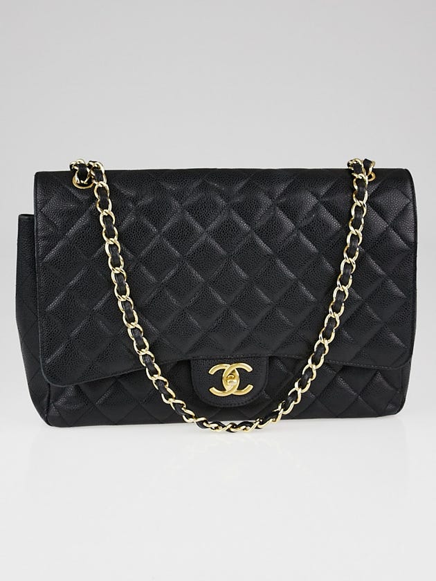 Chanel Black Quilted Caviar Leather Classic Maxi Double Flap Bag