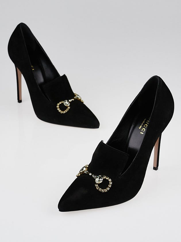 Gucci Black Suede Crystal Horsebit Pumps Size 6.5/37