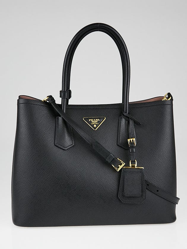 Prada Black Saffiano Leather Leather Double Handle Medium Tote Bag 1BG756