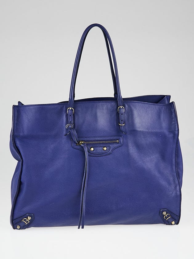 Balenciaga Blue Calfskin Leather Papier A4 Tote Bag