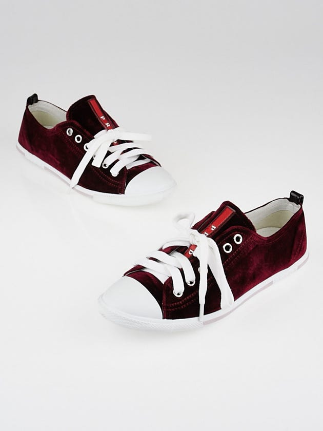 Prada Dark Red Velvet and Rubber Cap Toe Sneakers Size 8/38.5
