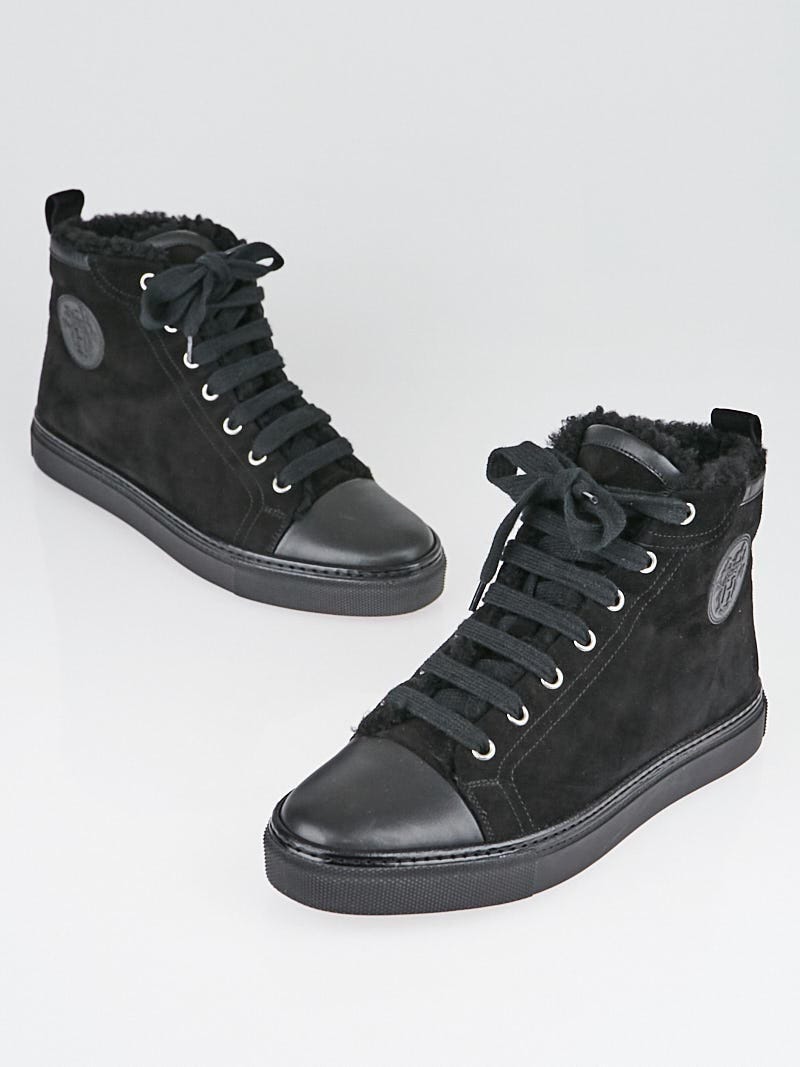 Onbemand Okkernoot Passief Hermes Black Suede and Shearling Jimmy Sneakers Size 7.5/38 - Yoogi's Closet