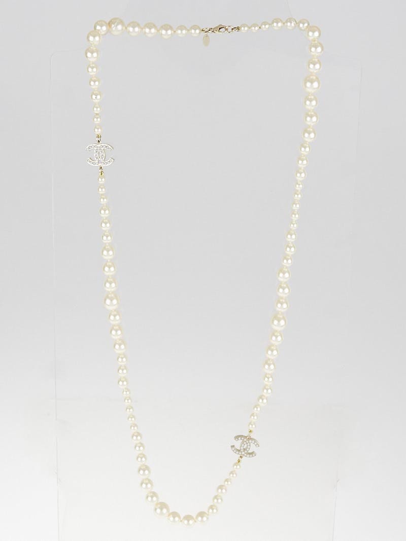 Chanel Goldtone Metal Faux Pearl Beaded CC Necklace - Yoogi's Closet