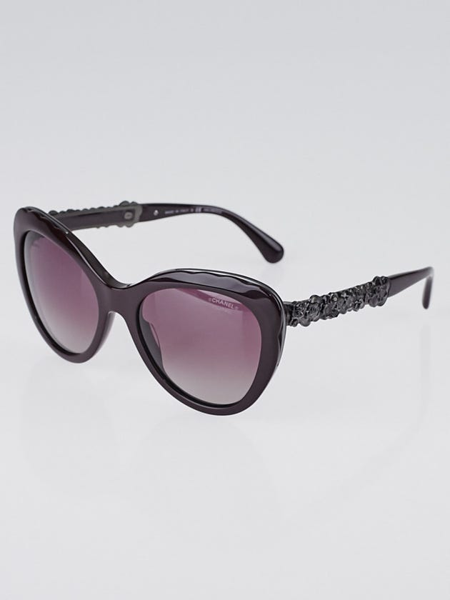 Chanel Burgundy Acetate Cat Eye Frame Blooming Bijou Sunglasses-5354