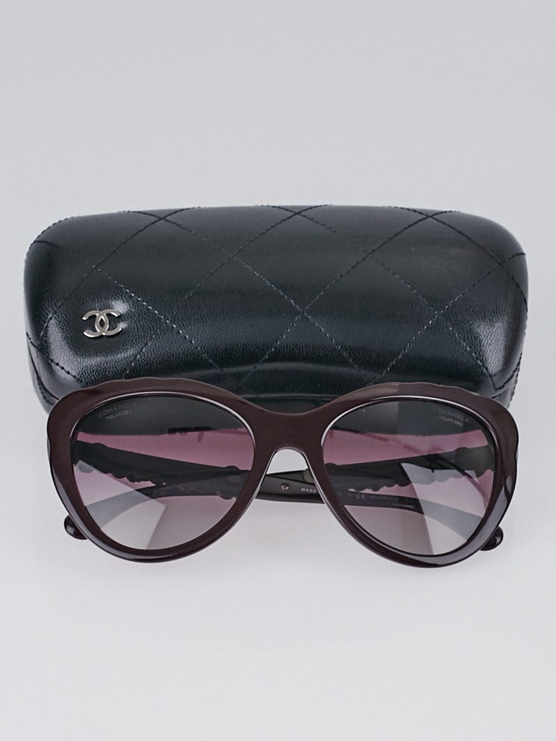 Chanel Burgundy Acetate Cat Eye Frame Blooming Bijou Sunglasses