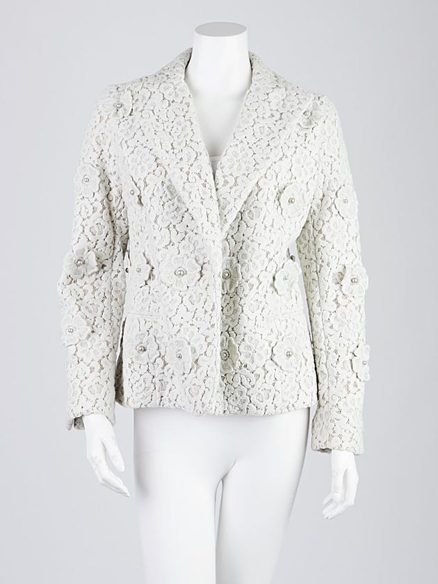 Chloe Dark White Cotton/Poly Floral Lacy Blazer Jacket Size 8/40