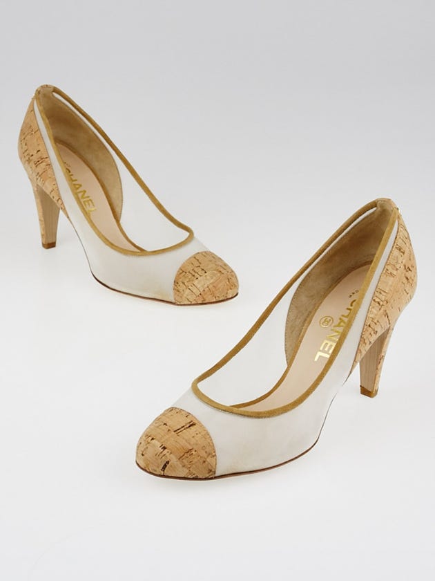 Chanel Beige Cork and Mesh Round Toe Pumps Size 7.5/38
