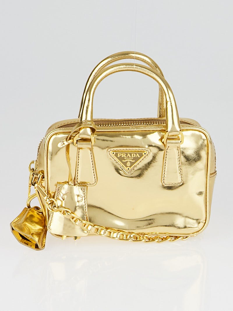Prada Gold Leather Mini Crossbody Bag - Yoogi's Closet