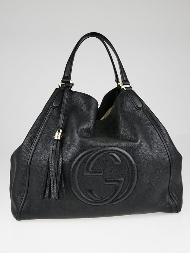 Gucci Black Pebbled Leather Soho Large Top Handle Bag