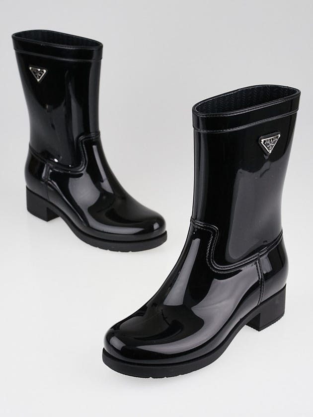 Prada Black Rubber Rain Boots Size 7.5/38