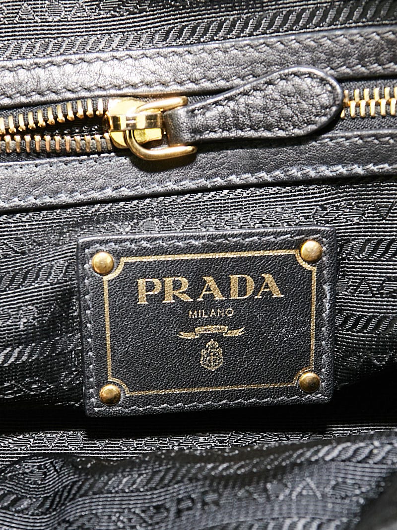 Prada Black Vitello Daino Leather Zip East/West Top Handle Bag 