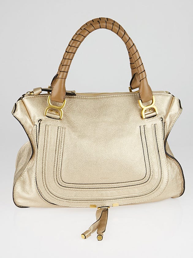 Chloe Metallic Gold Pebbled Leather Large Marcie Satchel Bag