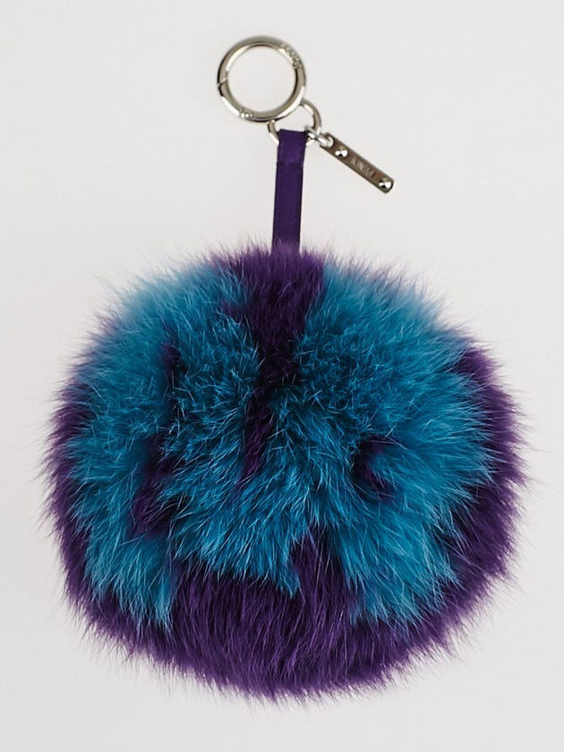Fendi Purple/Blue Fox Fur Alphabet M Ball Key Hold and Bag Charm