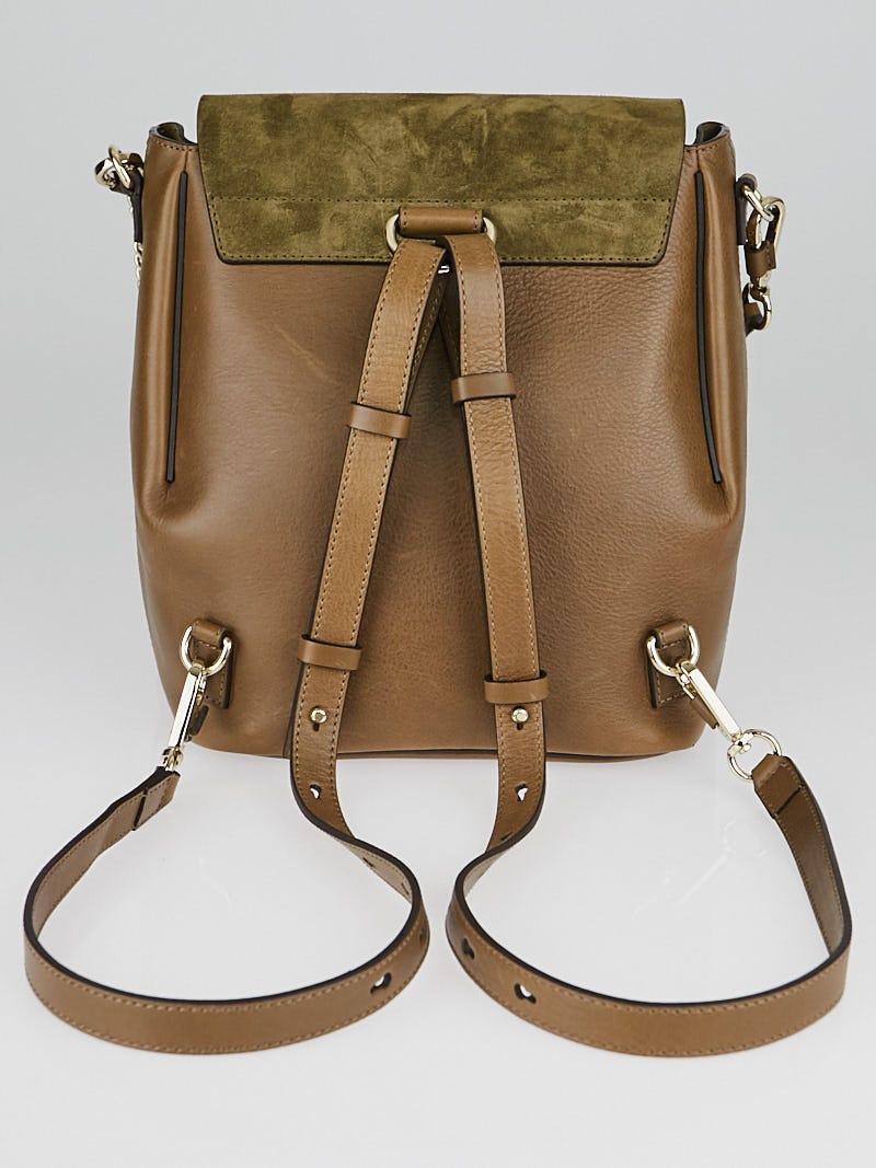 Chloe Woody Khaki Leather and Suede Faye Medium Backpack Bag 