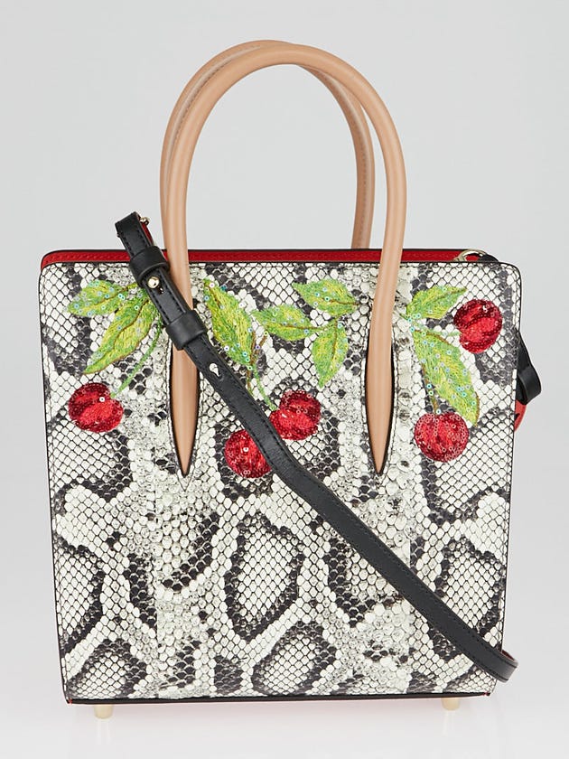 Christian Louboutin Cherry-Embroidered Python & Metallic Leather Paloma Small Tote