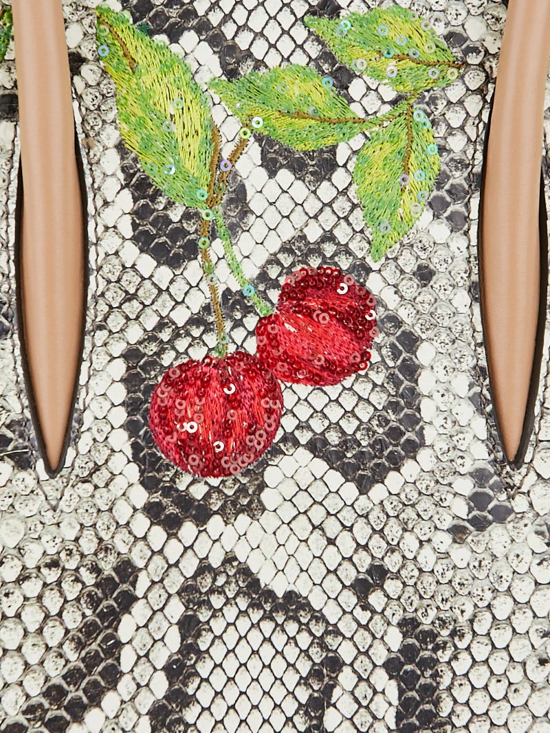 専用品クリスチャンルブタン Paloma python Small Tote Christian Louboutin Cherry-Embroidered Python & Metallic