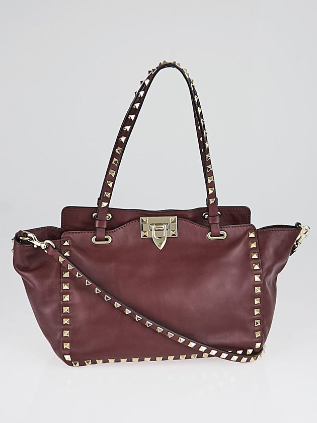 Valentino Burgundy Leather Rockstud Trapeze Small Tote Bag