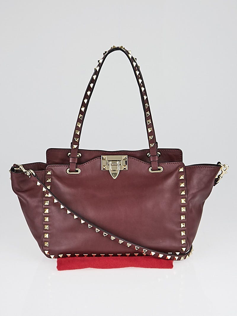 Valentino Burgundy Rockstud All Over Trapeze Tote Bag