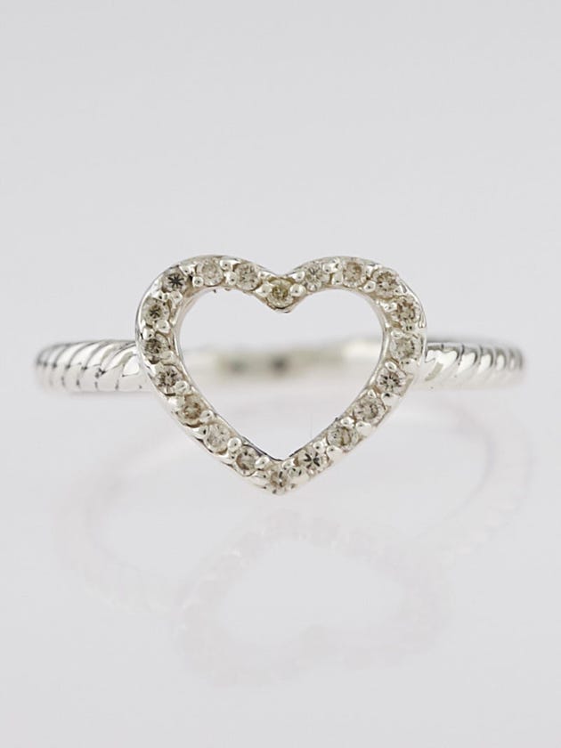 David Yurman Sterling Silver and Diamond Cable Collectibles Heart Ring Size 6