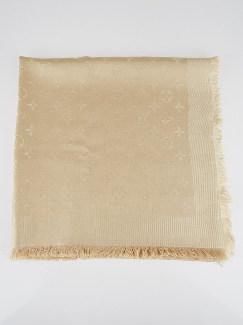 Louis Vuitton Brown Monogram Wool/Silk Shine Shawl Scarf - Yoogi's Closet