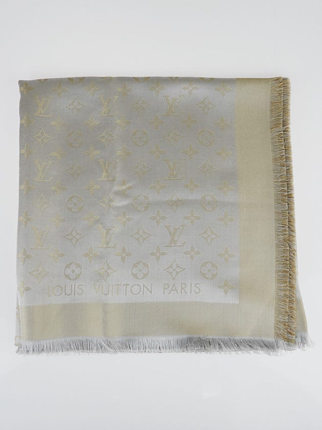 Louis Vuitton Gold/Grey Monogram Shine Shawl Scarf