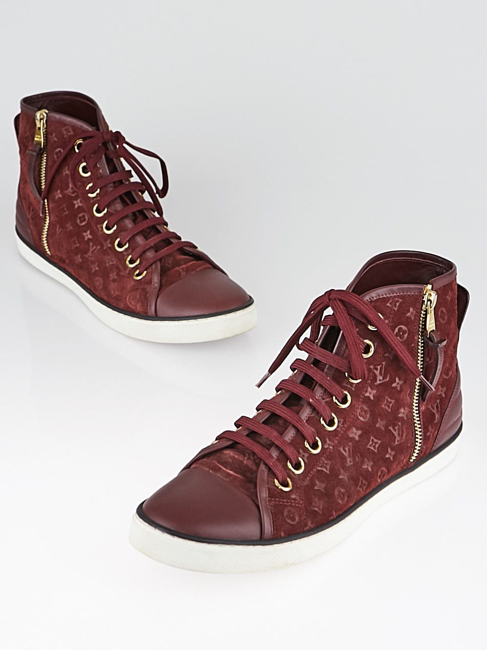 Louis Vuitton Red Monogram Suede and Leather High Top Sneakers