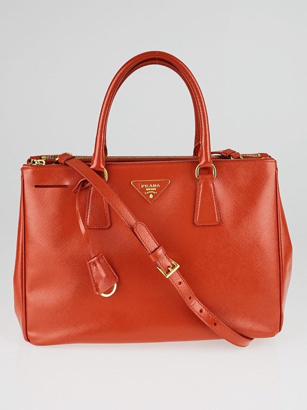 Prada Arancio Saffiano Vernice Leather Medium Double Zip Tote Bag BN2274
