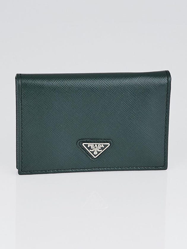 Prada Green/Blue Saffiano Portafoglio Leather Business Card Holder Wallet