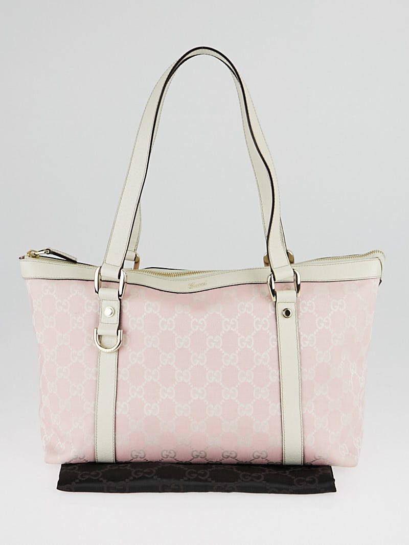 Gucci Pink GG Canvas Abbey D Ring Tote Bag White Leather Cloth Cloth  ref.165599 - Joli Closet