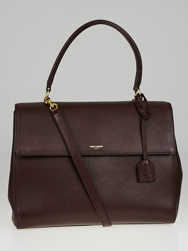 Yves Saint Laurent Burgundy Calfskin Leather Medium Moujik Top Handle Bag
