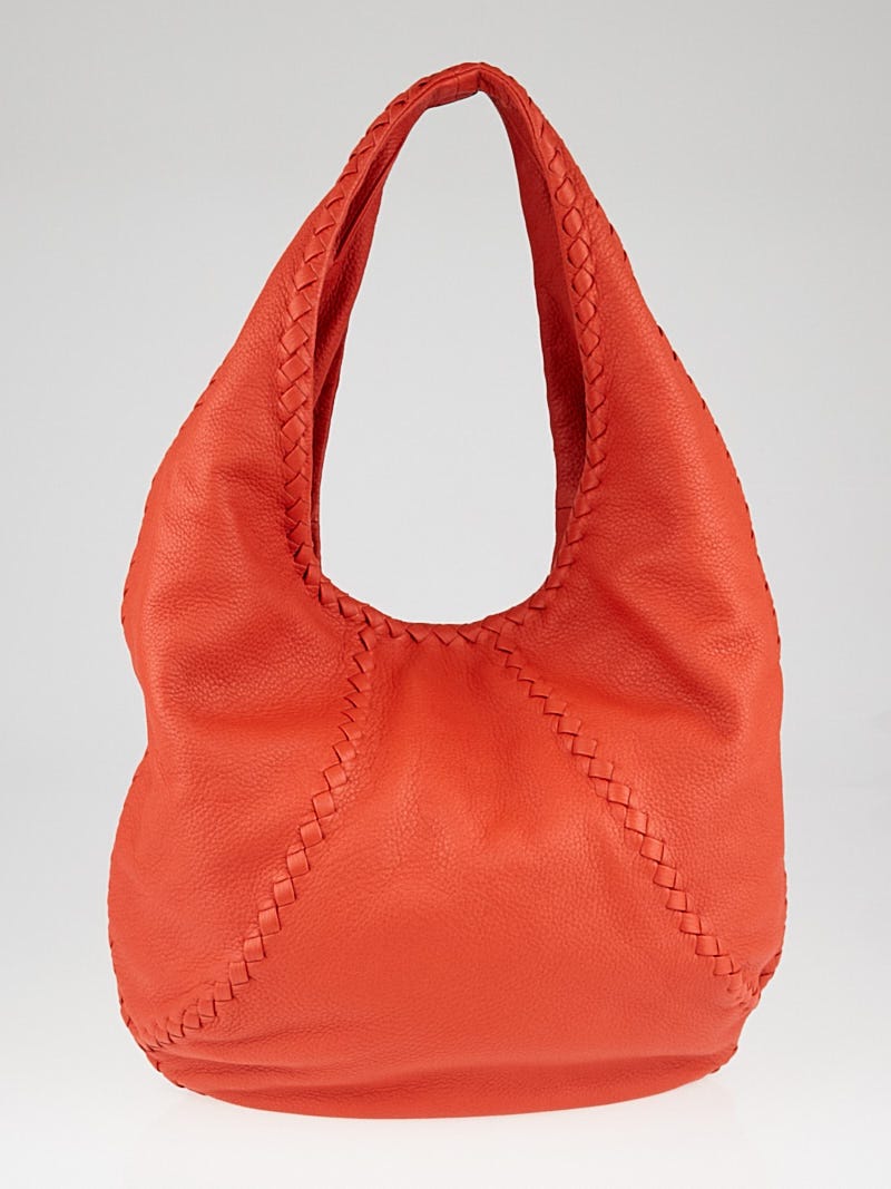 Bottega Orange Cervo Leather Baseball Hobo Bag | Yoogi's Closet