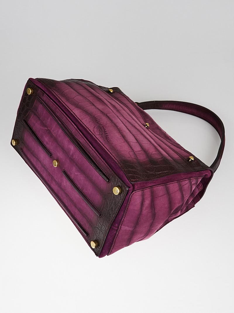 Yves Saint Laurent Purple Croc Embossed Nubuck Medium Muse Two Bag