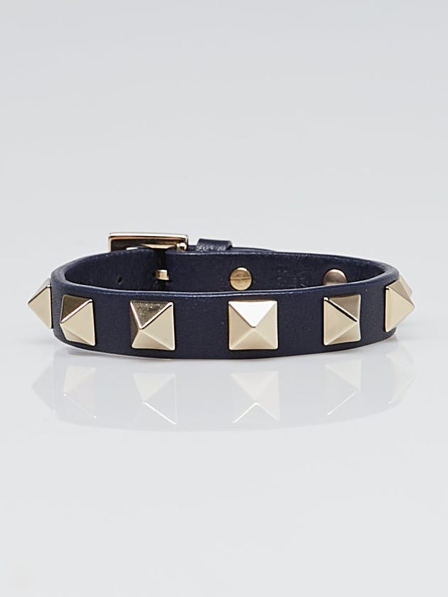 Valentino Navy Blue Leather Rockstud Bracelet
