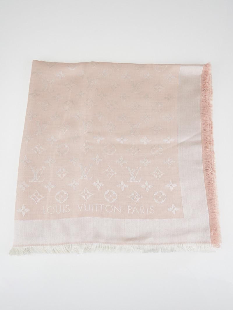 Louis Vuitton Beige Rose Monogram Silk & Wool Denim Shawl Louis Vuitton