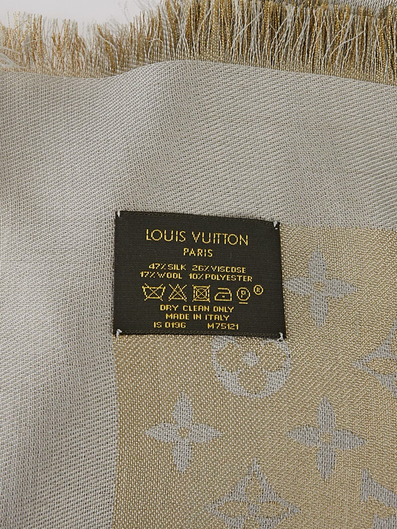 Louis Vuitton Gold/Grey Monogram Shine Shawl Scarf - Yoogi's Closet