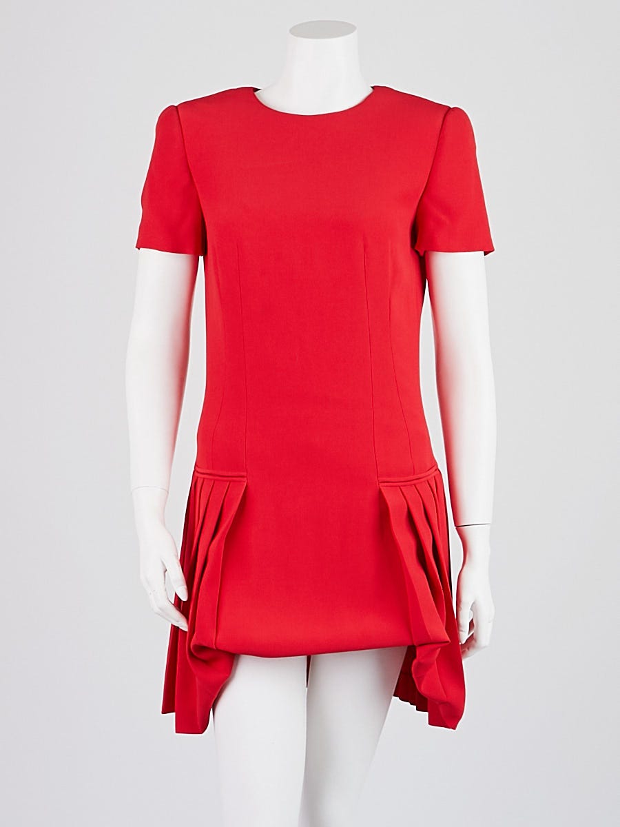 Alexander McQueen Lipstick Red Rayon Pleated Dress Size 8/42