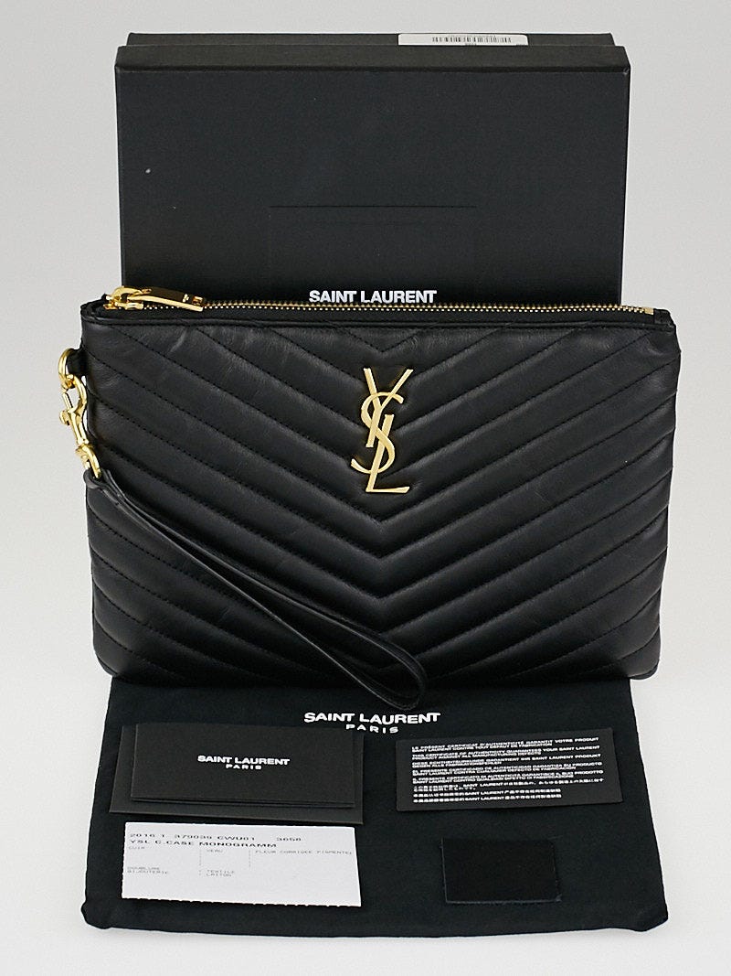 Yves Saint Laurent YSL Black Matelasse Monogram Pouch Leather Pony-style  calfskin ref.244938 - Joli Closet