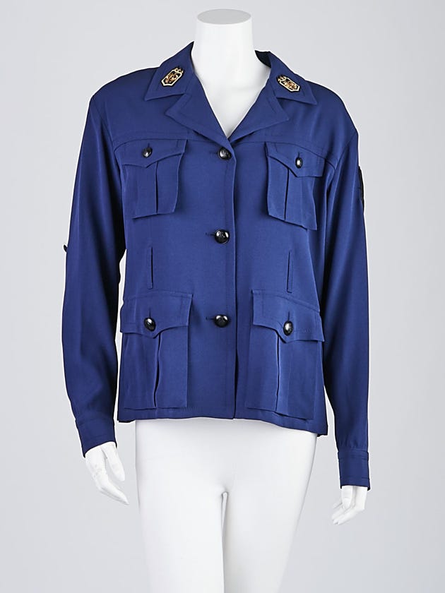 Emilio Pucci Blue Silk Blend Military Jacket Size 8/42