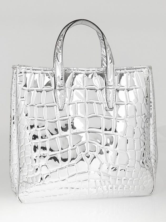 Yves Saint Laurent Silver Crocodile Embossed Patent Leather Raspail Tote Bag