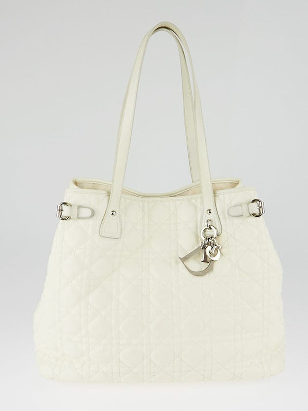 Christian Dior Ivory Cannage Quilted Coated Canvas Medium Panarea Tote Bag